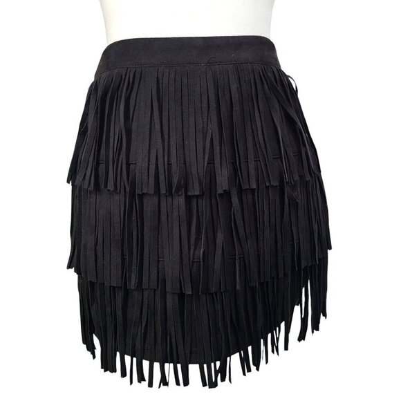 Kittenish Black Suede Fringe Mini Skirt - Picture 4 of 11